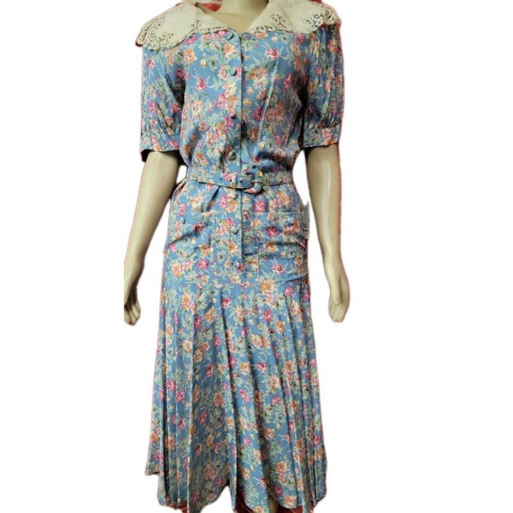 Nancy Johnson Romantic Boho Peasant Floral Sz 8 Women's Belted Dress NWT #CB7